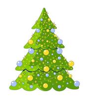 Sparkle twinkling Christmas-tree ornaments 2D cartoon object. Baubles xmas evergreen coniferous. Christmastree isolated element flat clipart on white background. Spot illustration vector