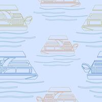 Editable Outline Style Three-Quarter Top Side View Pontoon Boat Vectorized Illustration With Various Colors as Seamless Pattern for Creating Background of Transportation or Recreation Related Design vector
