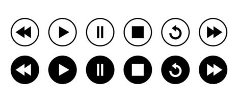 Rewind, play, pause, stop, repeat, and forward button icon. Media player element vector