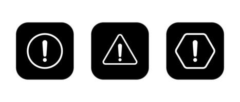 Warning sign, caution icon set on black square vector