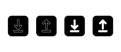 Download and upload icon on black square. Downloading and uploading button vector