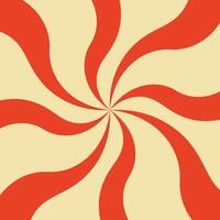 a red and yellow pattern with a spiral in the center. Groovy retro sun burst background vector