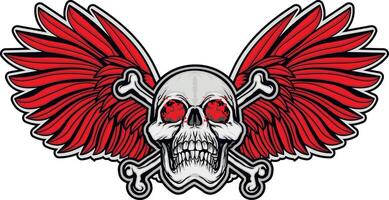 grunge skull with bones and red wings vector