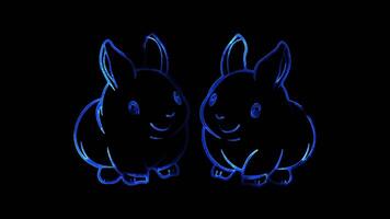 Neon frame effect, rabbit on black background video