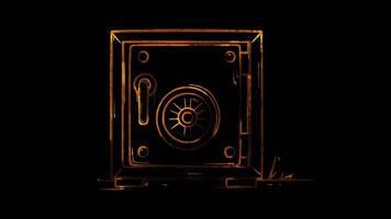 Neon frame effect, Safe symbolizing security, protection of assets, and savings on black background video
