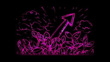 Neon frame effect, Growth Arrow indicating financial growth, success, and upward trends on black background video