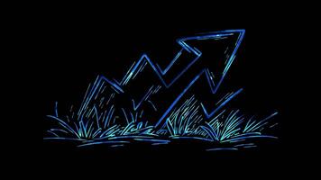 Neon frame effect, Growth Arrow indicating financial growth, success, and upward trends on black background video