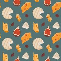 Cheese and fig seamless pattern on green background vector