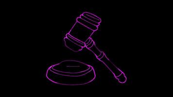 Neon frame effect, Gavel representing legal decisions in finance, taxation, or contracts on black background video