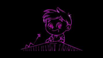 Neon frame effect, Graph with Rising Bars symbolizing profit growth or performance improvement on black background video