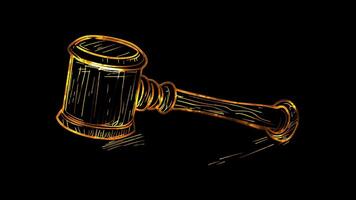 Neon frame effect, Gavel representing legal decisions in finance, taxation, or contracts on black background video