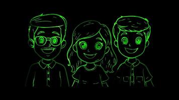 Neon frame effect, Group of People symbolizing teamwork, leadership, and company structure on black background video
