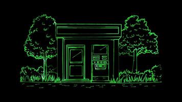 Neon frame effect, ATM Machine representing cash withdrawals and banking services on black background video