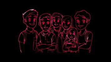 Neon frame effect, Group of People symbolizing teamwork, leadership, and company structure on black background video