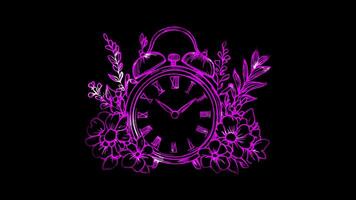Neon frame effect, Clock representing time management, deadlines, or business efficiency on black background video