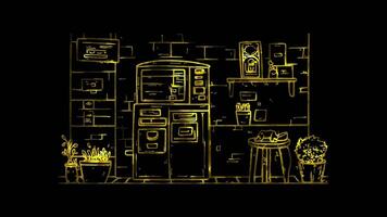 Neon frame effect, ATM Machine representing cash withdrawals and banking services on black background video