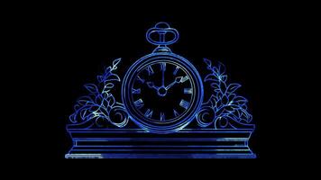 Neon frame effect, Clock representing time management, deadlines, or business efficiency on black background video