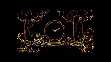 Neon frame effect, Clock representing time management, deadlines, or business efficiency on black background video