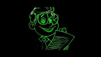 Neon frame effect, people Document symbol of invoicing, billing, and financial reports on black background video