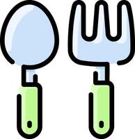 Two forks and spoons with green handles vector