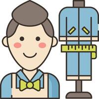 A man in an apron and bow tie standing next to a mannequin vector