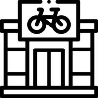 A black and white illustration of a bicycle in front of a building vector