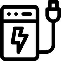 A black and white icon of a battery and a lightning bolt vector