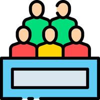 A group of people sitting on a table with a computer vector