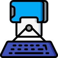 A computer keyboard and mouse on top of a blue box vector