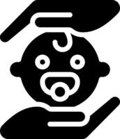 A black and white icon of a baby being held by two hands vector