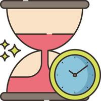 An hourglass and a clock are next to each other vector