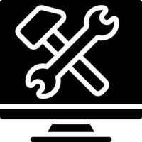 A computer monitor with a wrench and hammer icon vector