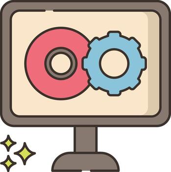 A computer monitor with gears on it vector