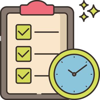 A clipboard with checklists and a clock vector