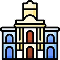 A building with a clock tower and a clock vector