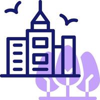 A city with a bird flying over it vector