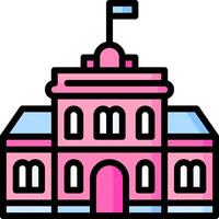 A pink building with a flag on top vector