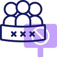 A purple sign with a circle around it and a group of people vector