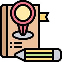 A map and pencil are next to a book vector