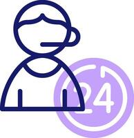 A person with a headset and a 24 hour clock icon vector