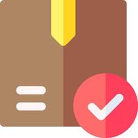 A brown box with a check mark and a red arrow vector