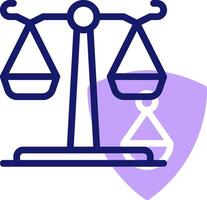 A purple and white icon of a scale with two scales vector