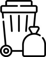 A black and white image of a garbage can and a bag vector