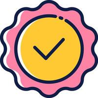 A check mark on a pink and yellow badge vector
