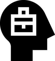 A black and white silhouette of a head with a box in it vector