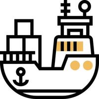 A line drawing of a ship with a cargo container vector