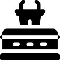 A black and white image of a coffin with a shopping basket on top vector