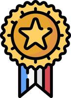 A gold star badge with a ribbon around it vector