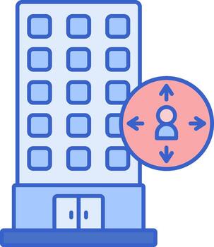 A building with a person in the middle and a circle around it vector