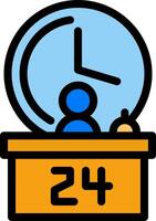 A clock with a person sitting at a desk with a clock on it vector